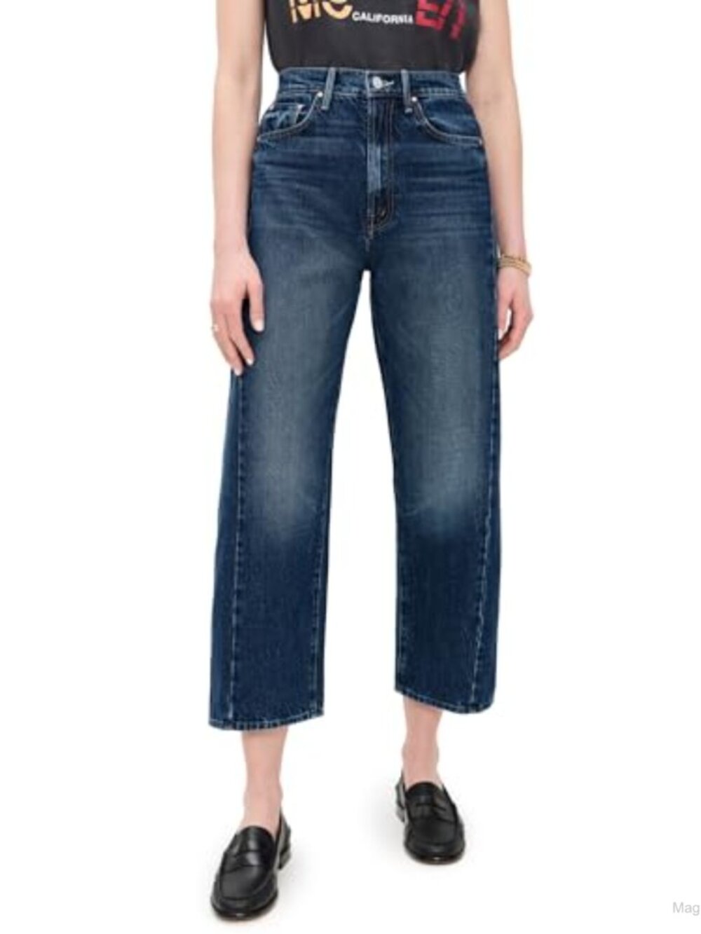 High Rise Wide Leg Ankle Jeans Non-Stretch Denim 5-Pocket